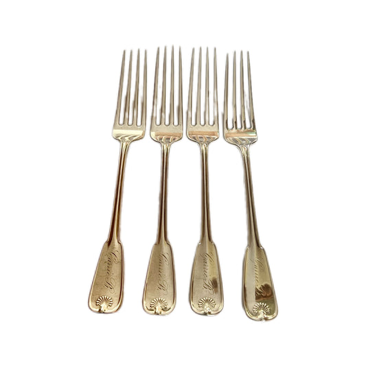 Antique 4 Tiffany & Co. entree forks, Charles Moore period