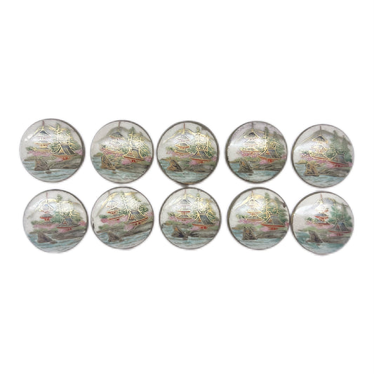 Set of 10 Late Meiji Period, 10 antique Satsuma handpainted buttons