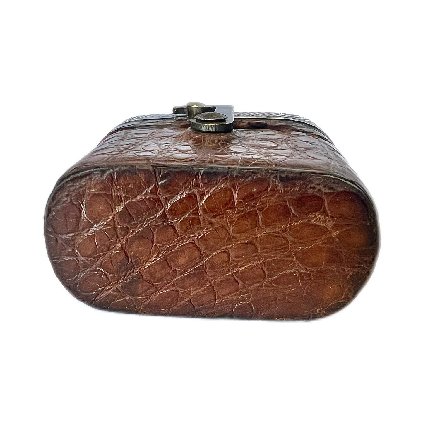 Antique leather-cased travelling inkwell with sterling silver top