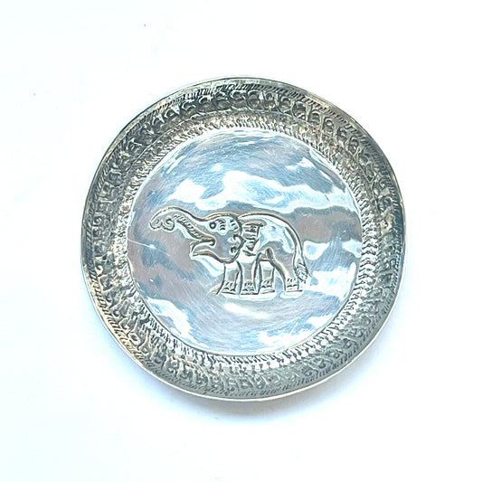 Vintage Southeast Asian lucky elephant silver trinket dish