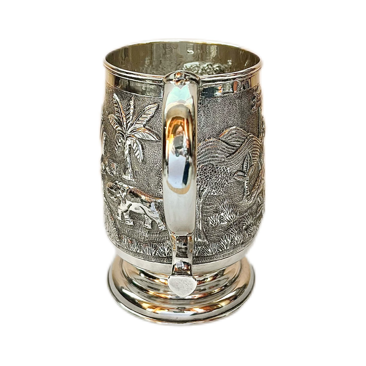 6 substantial 1920s to 1930s British Raj Anglo-Indian sterling silver tankards