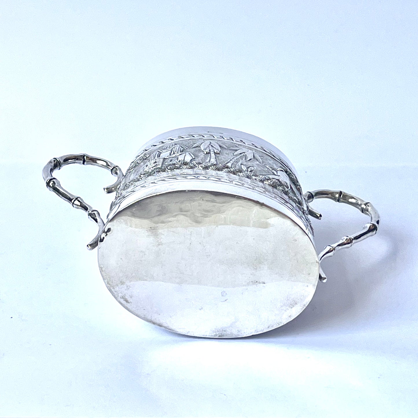 Late Victorian to Edwardian period Anglo-Indian Calcutta silver tea set comprising teapot, sugar bowl and creamer jug