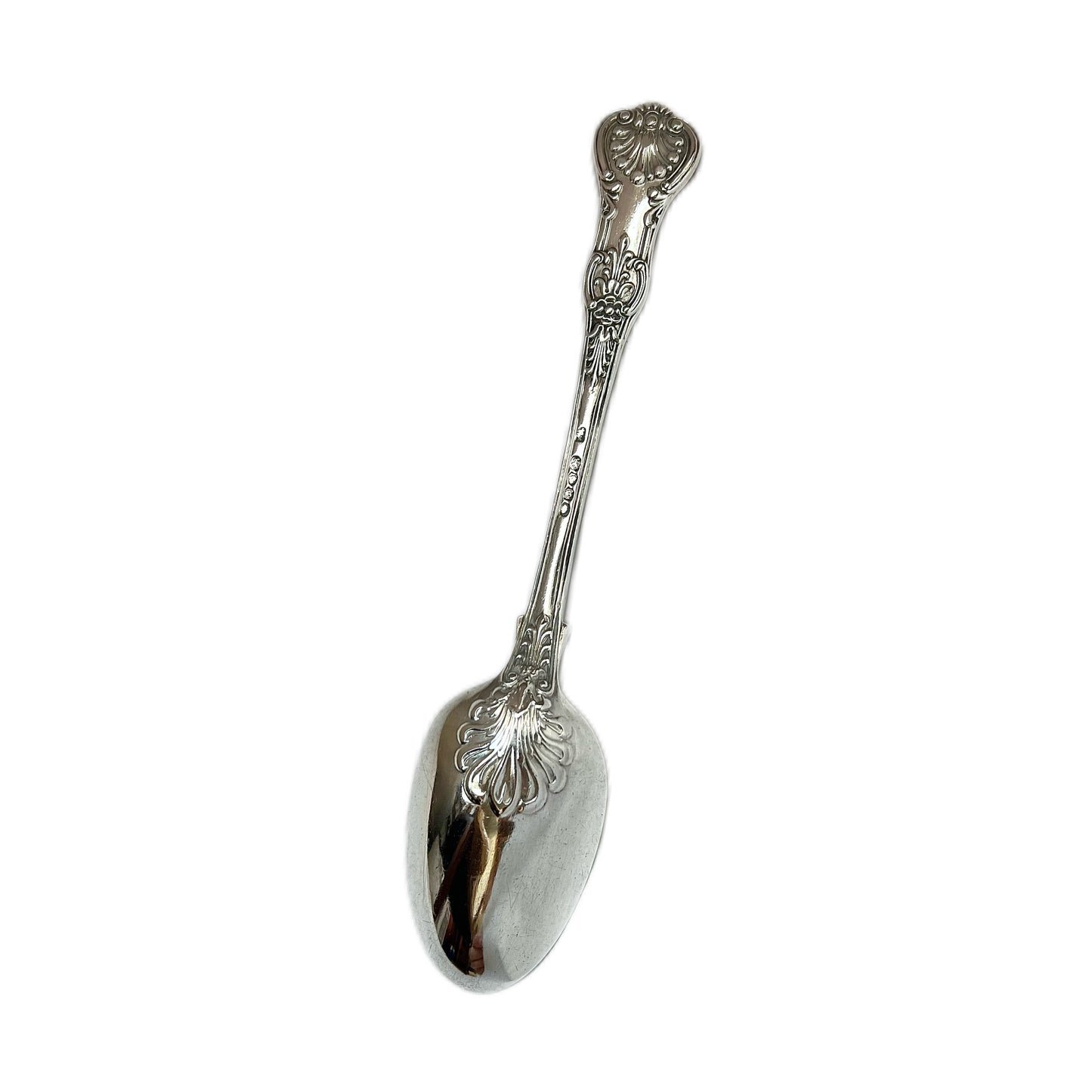 Antique William IV King’s pattern sterling silver serving spoon, with marks for John James Whiting, London, 1837