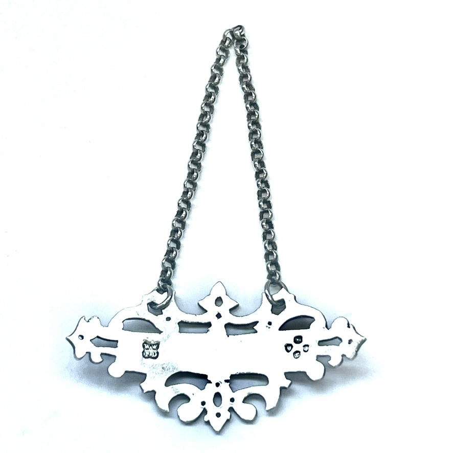 Stunning High Victorian sterling silver Burgandy liquor ticket / decanter label by Wright & Davies, London, 1866