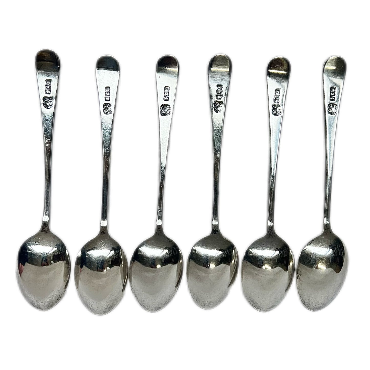 Set of 6 English sterling silver coffee spoons with marks for Glasgow, 1905, Lawson & Co
