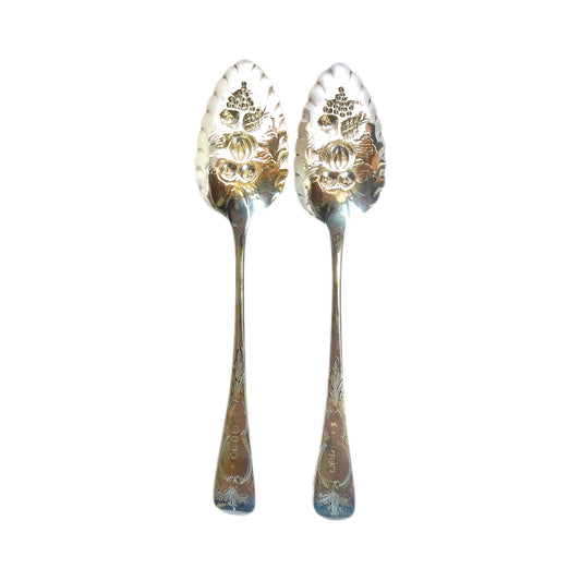 Pair of George III sterling silver berry spoons by Thomas Wallis II, 1803