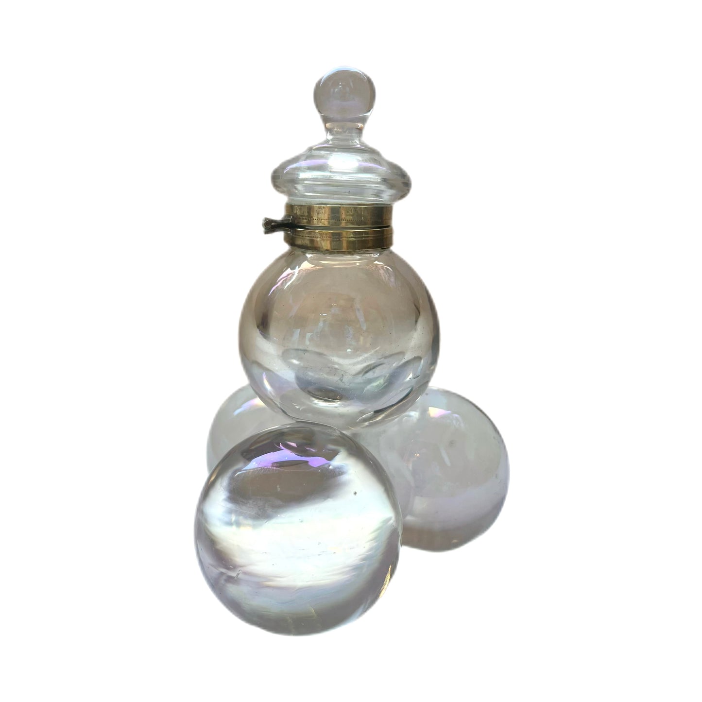 Late Victorian Harrach Bohemian iridescent glass “soap bubble” inkwell and paperweight