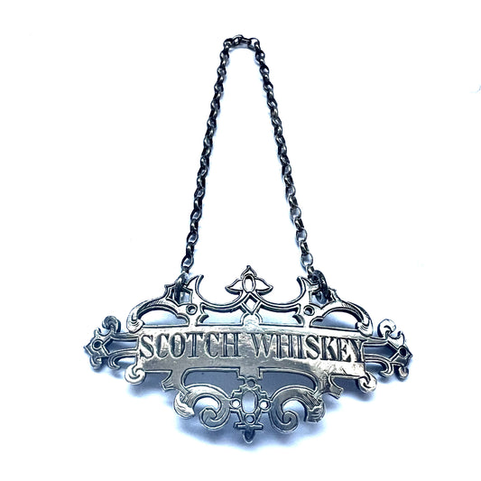 Etiqueta de licor/decantador de whisky escocés en plata esterlina victoriana de William Summers, Londres, 1864