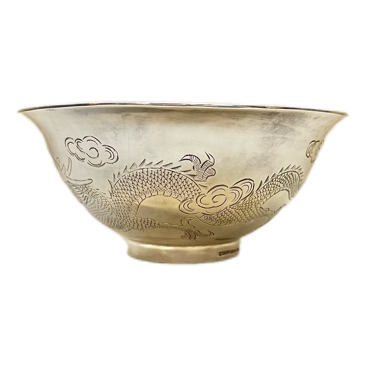 Vintage Chinese export silver sterling dragon and phoenix bowl, Hong Kong