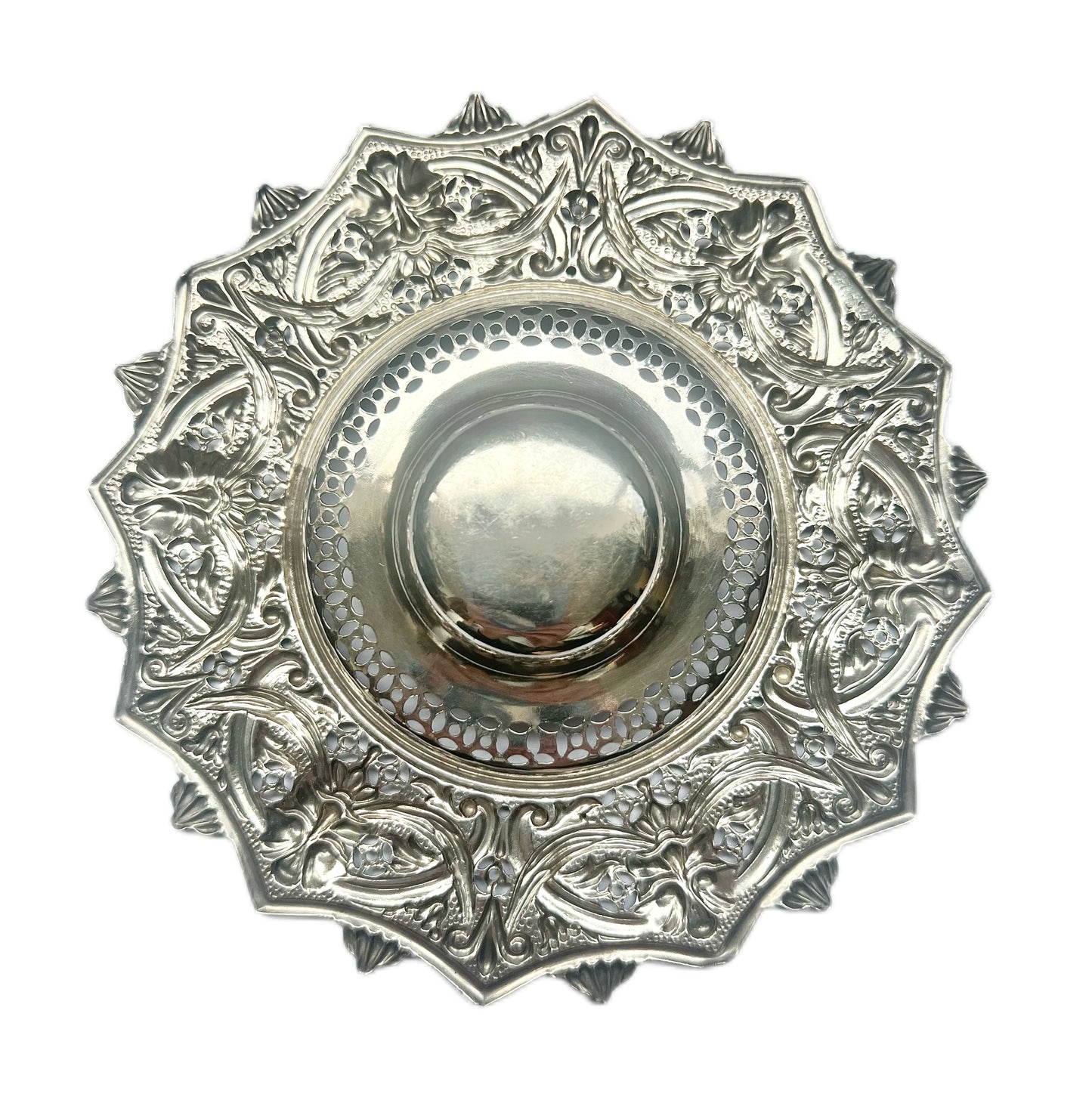 Late Victorian pierced sterling silver Green Man dish