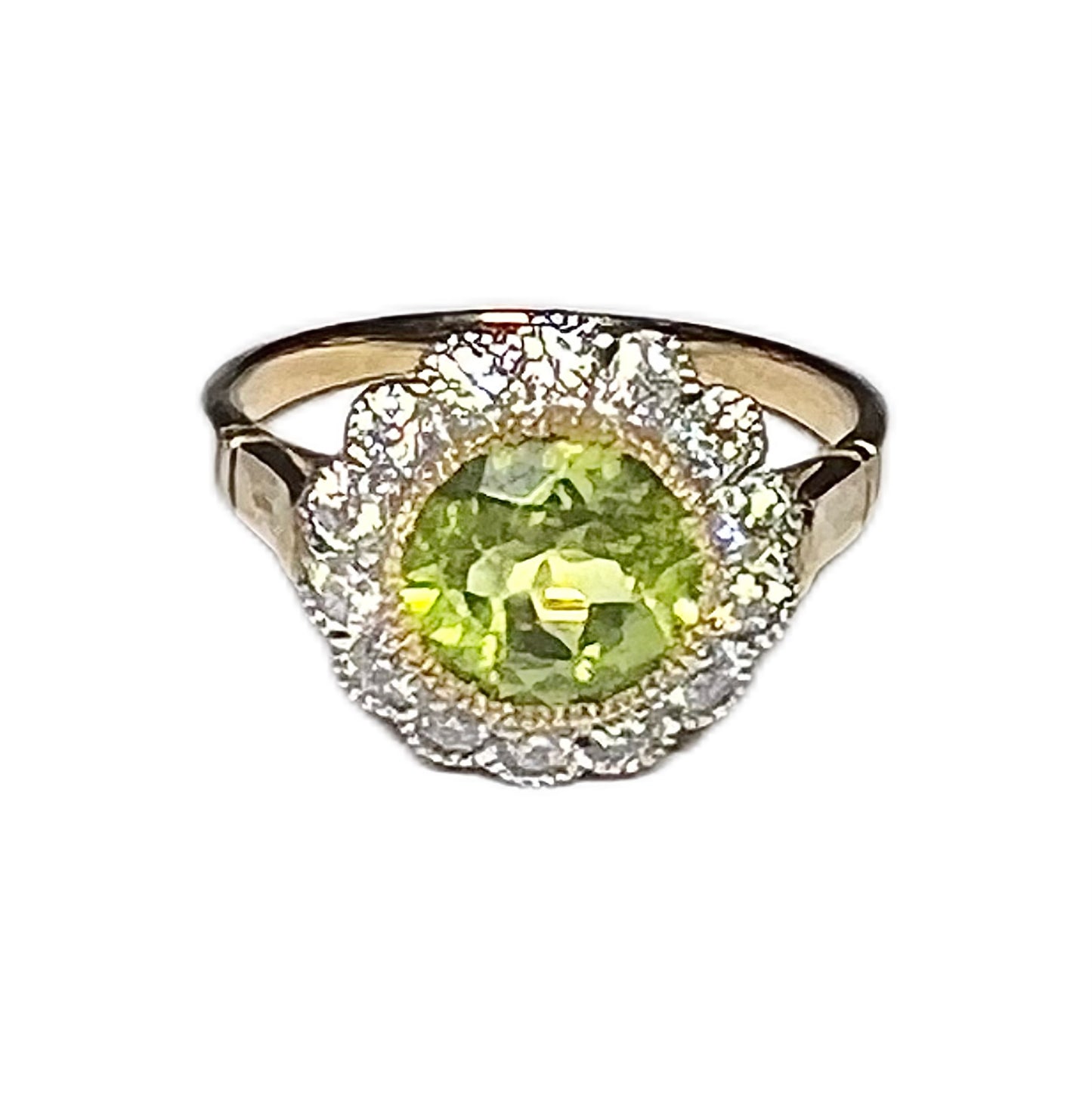 Vintage 3 carat peridot and diamond ring, 9 carat gold setting