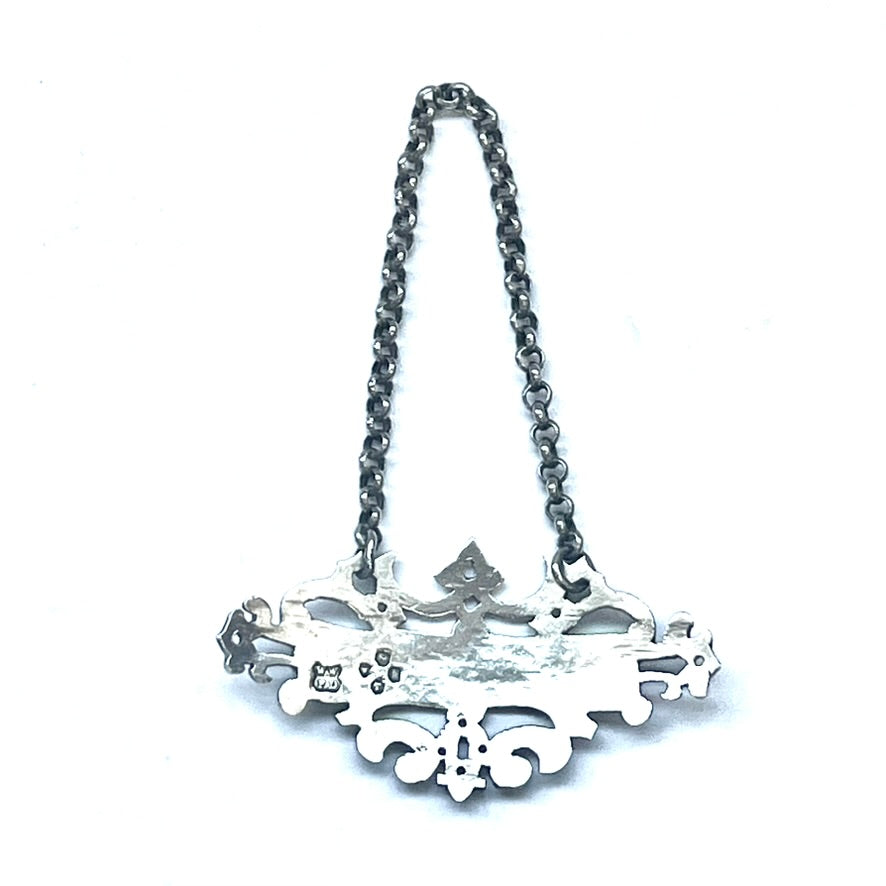 Stunning High Victorian sterling silver Light Claret liquor ticket / decanter label by Wright & Davies, London, 1865