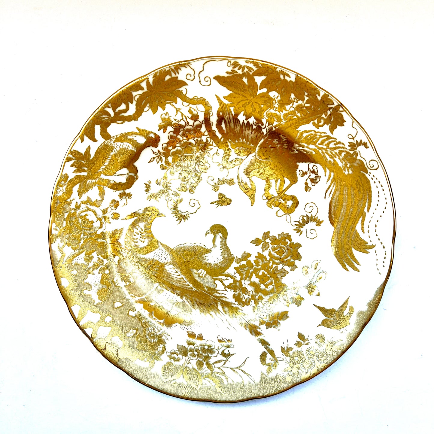 Vintage Royal Crown Derby Gold Aves dinner plate with 22kt gilt details, circa 1976
