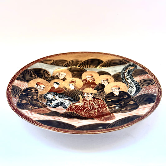 Mid 20th century Japanese Satsuma plate depicting Immortals