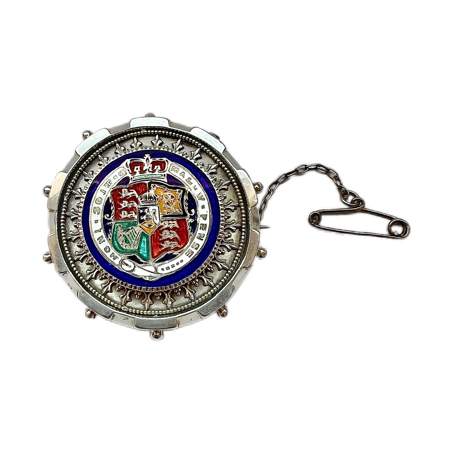 Antique Victorian silver brooch with enamelled British George III 1816 shilling