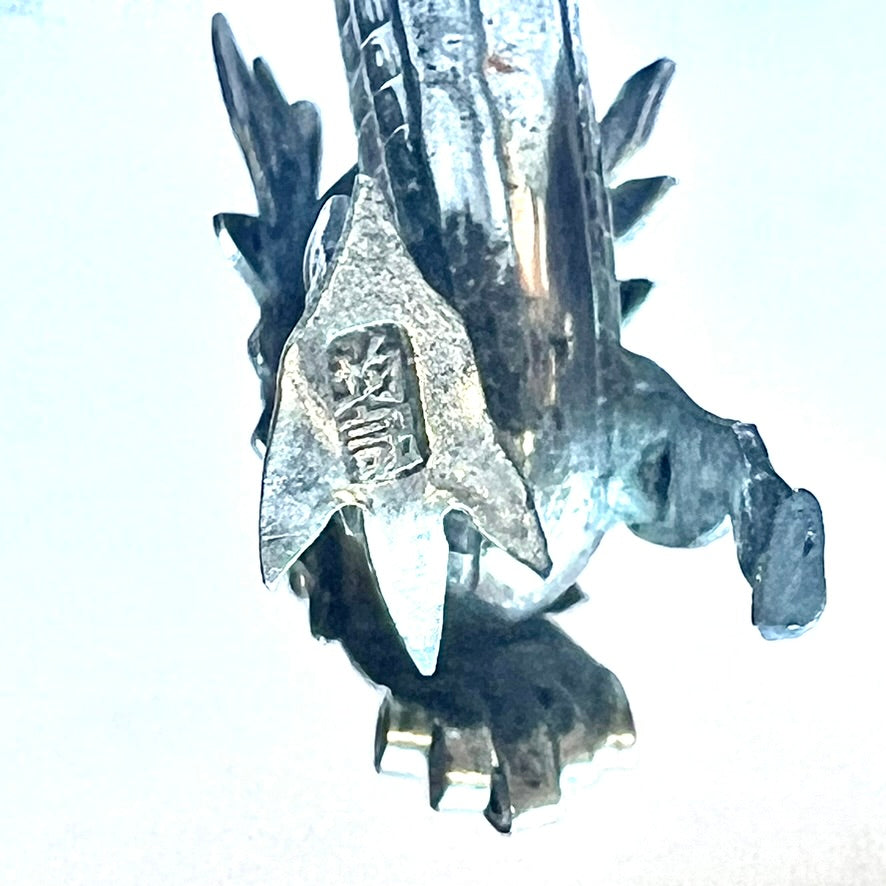 Antique Chinese export silver dragon figural placecard holder circa mid to late 19th century