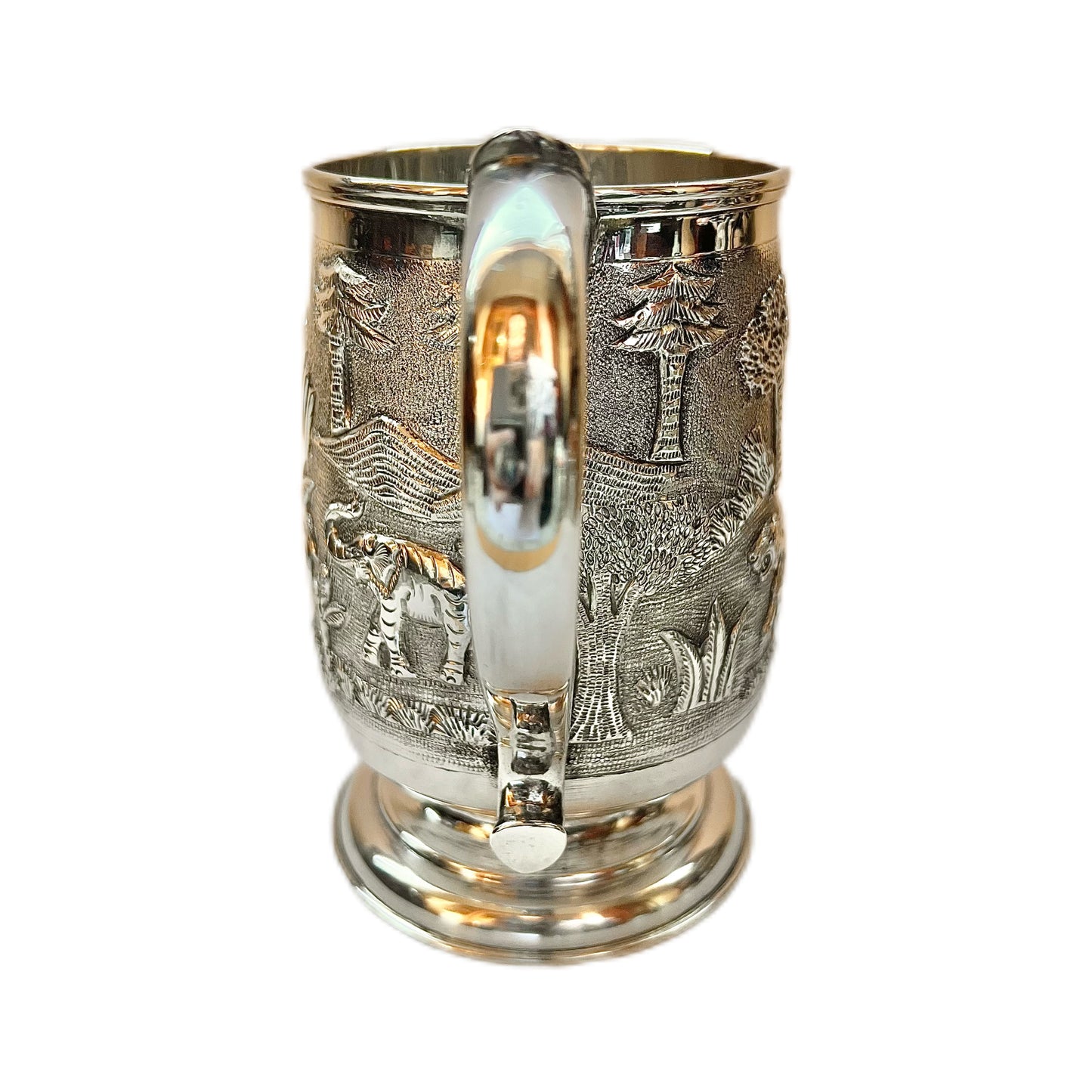 6 substantial 1920s to 1930s British Raj Anglo-Indian sterling silver tankards