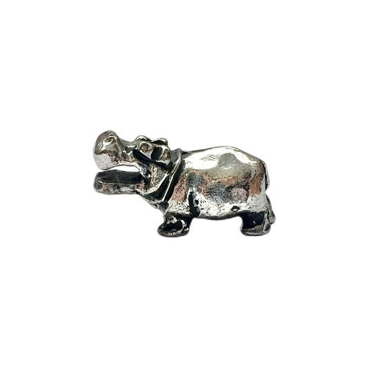 Figura vintage en miniatura de hipopótamo de plata novedosa