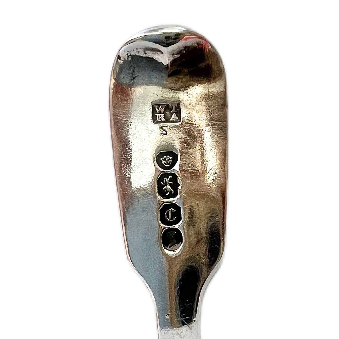 Victorian crested sterling silver condiment spoon, Turnbull family crest