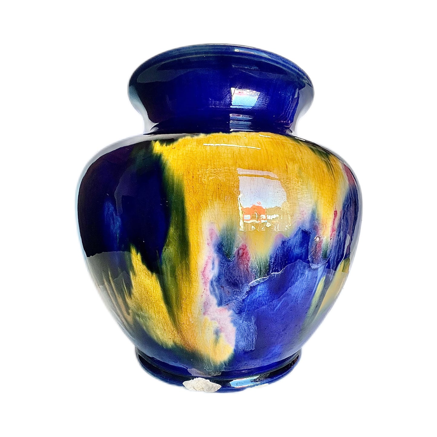 Large Blue Yellow John Mc Hugh Tasmanian Australian Art Pottery Art Deco Vase
