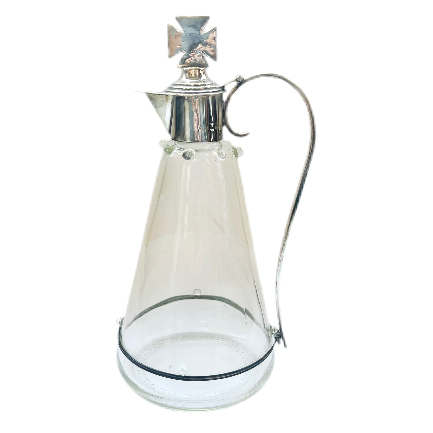 Jarra de vino de comunión de plata esterlina y cristal con clavos, estilo eduardiano, Thomas Pratt & Sons, Londres, 1910