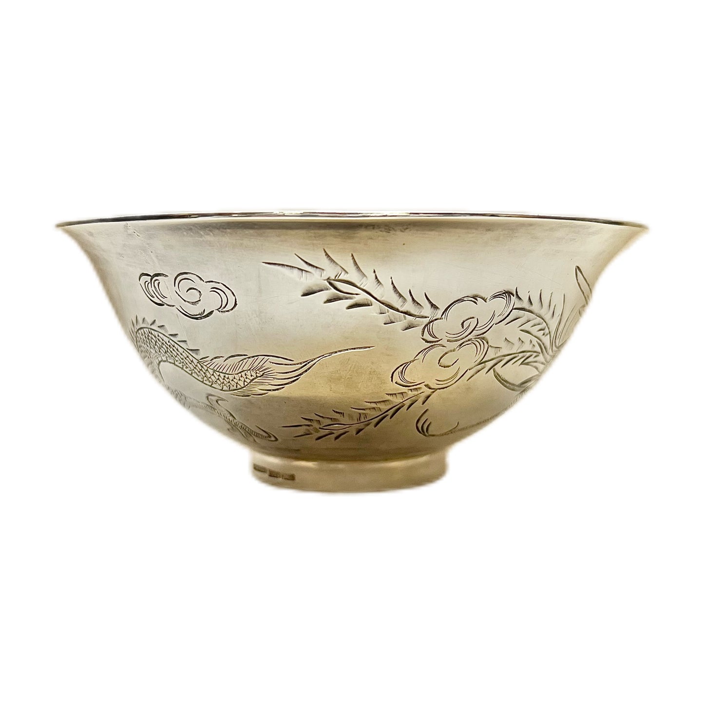 Vintage Chinese export silver sterling dragon and phoenix bowl, Hong Kong