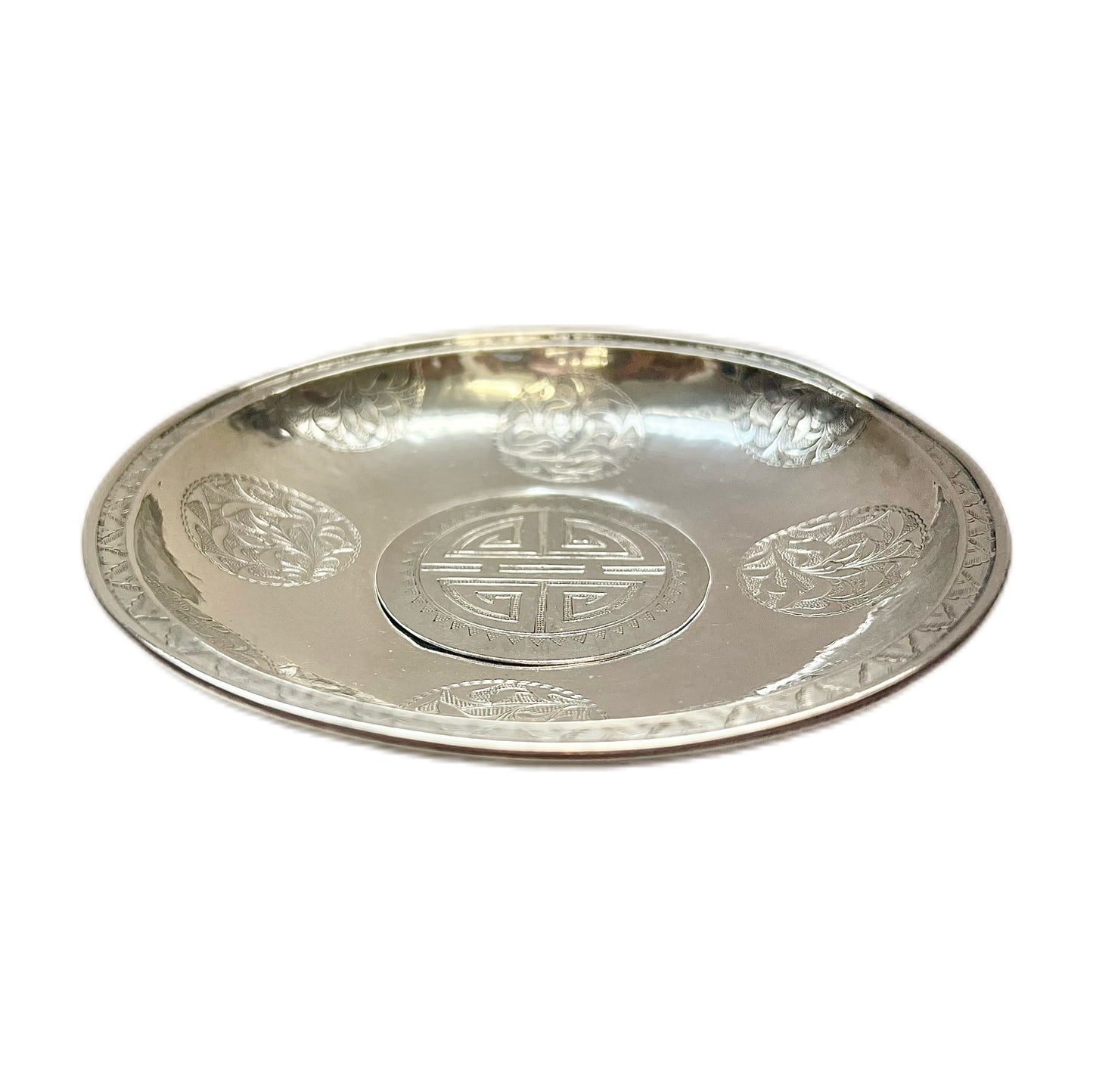 Antique Chinese export silver hand-raised offering dish