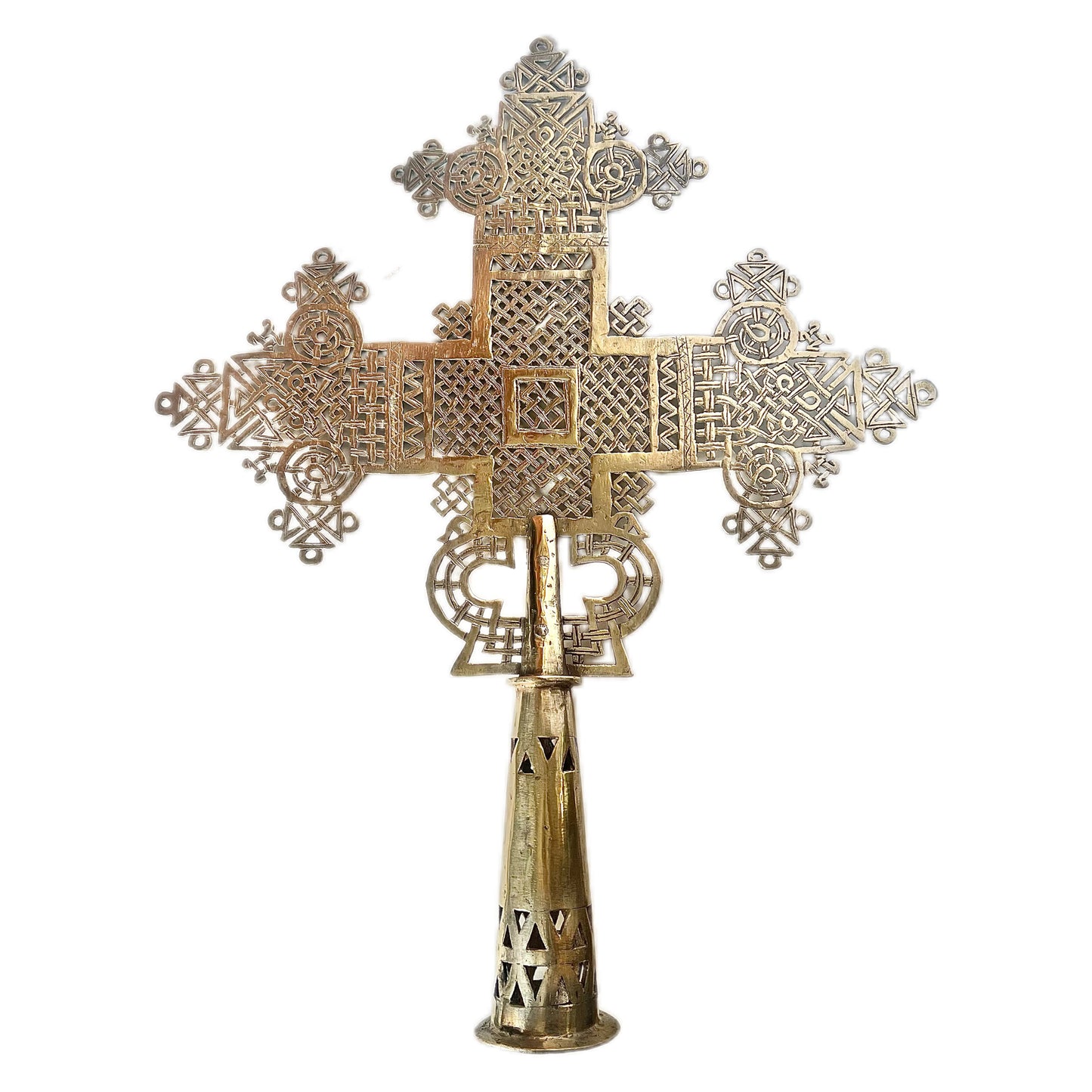Large vintage possibly antique Ethiopian Coptic Cross with custom stand