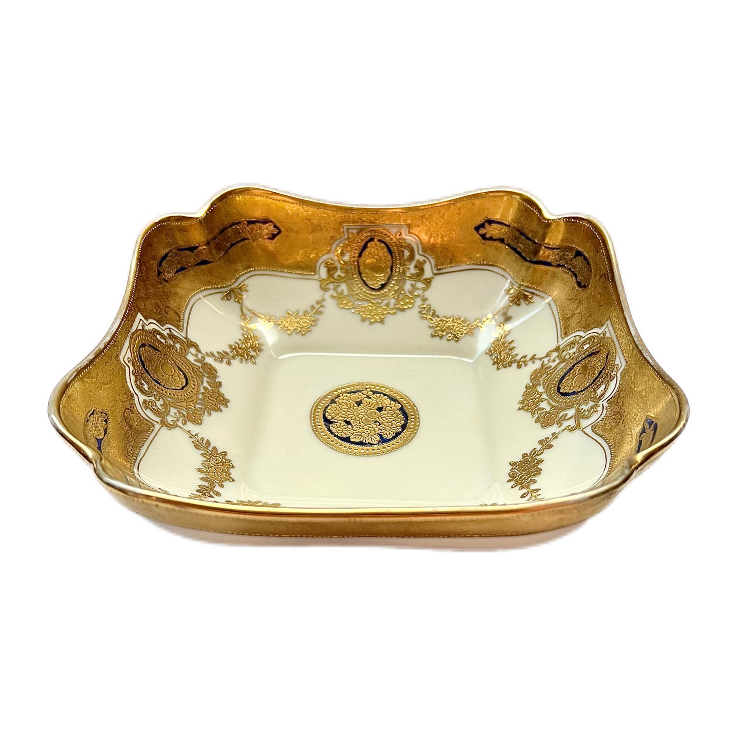 Vintage 1930s blue and gold bone china presentation dish by Noritake