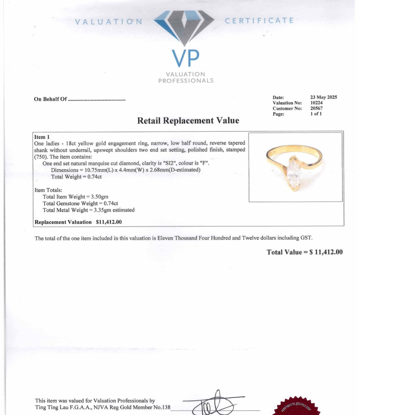 Vintage 18carat yellow gold and diamond marquise cut ring