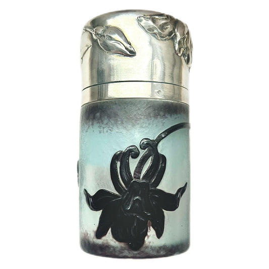 Large Art Nouveau Daum cameo glass bottle with .950 silver mount, circa 1900s