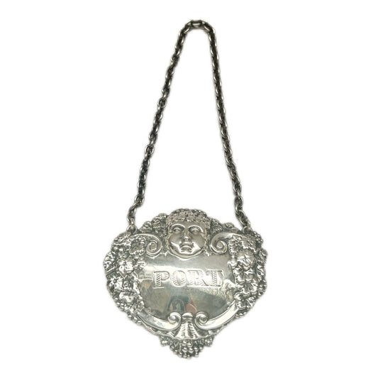 Vintage English Port sterling silver liquor ticket, Birmingham, 1966, Turner & Simpson Ltd