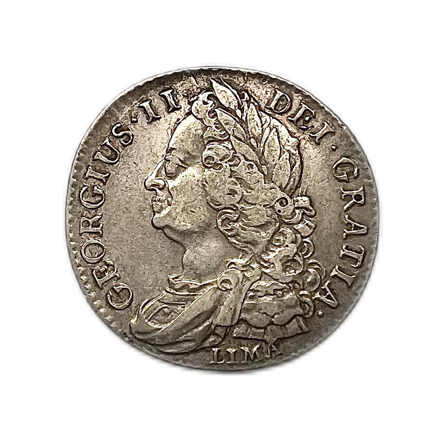 Raro chelín antiguo británico de plata de Jorge II, 'Lima', de 1745