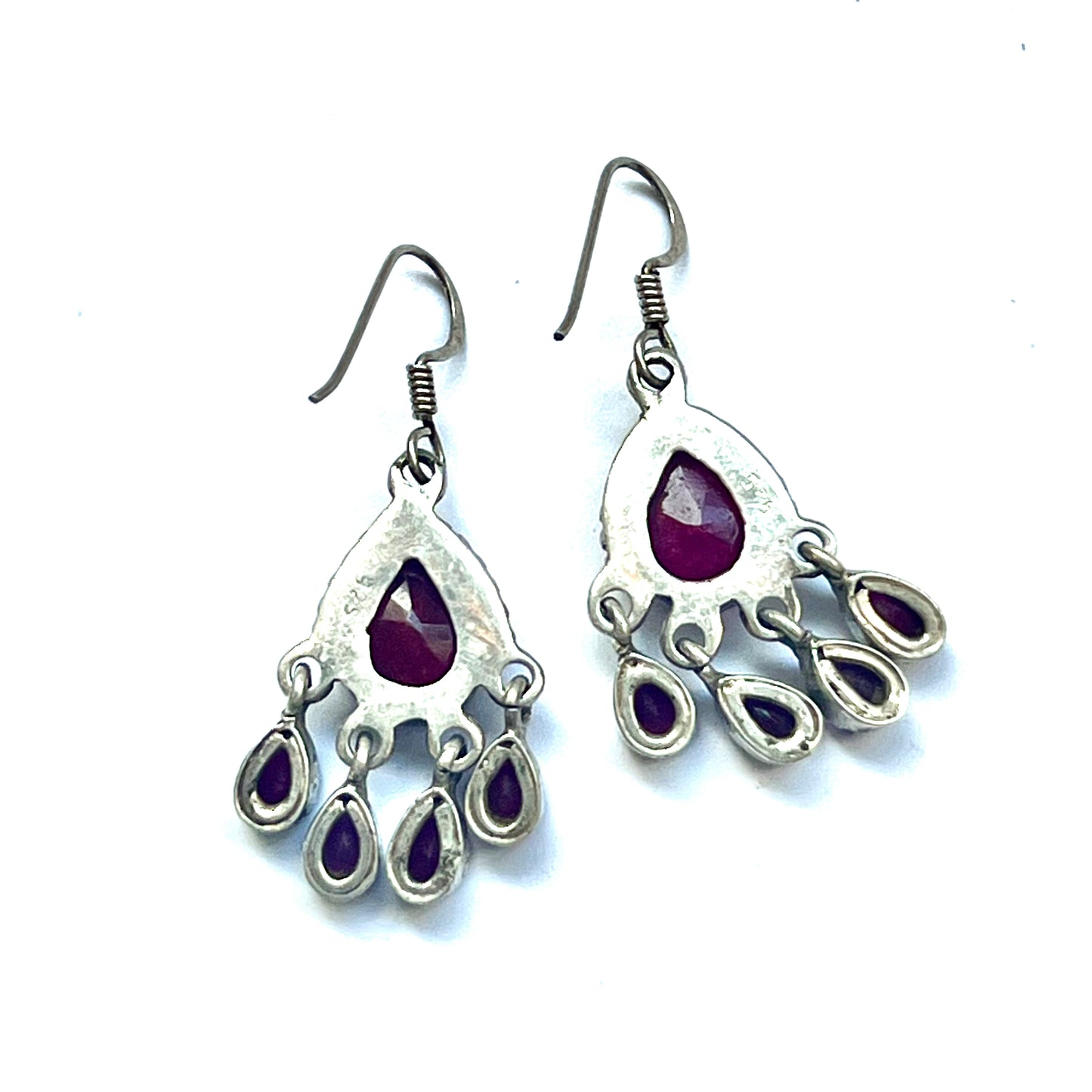 约 20 世纪中后期的复古印度银和天然红宝石耳环