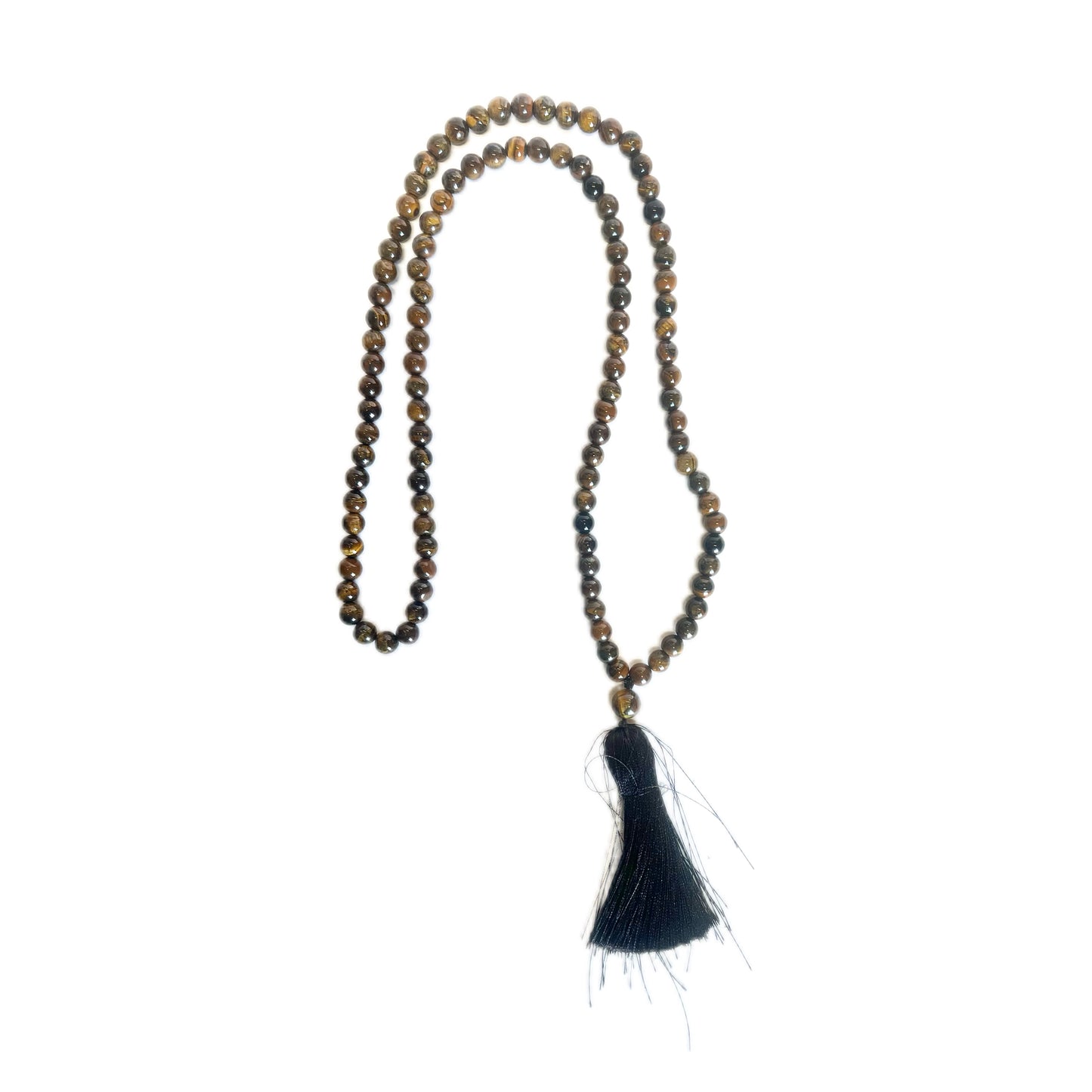 Vintage jasper and tiger’s eye mala necklace with silk tassel
