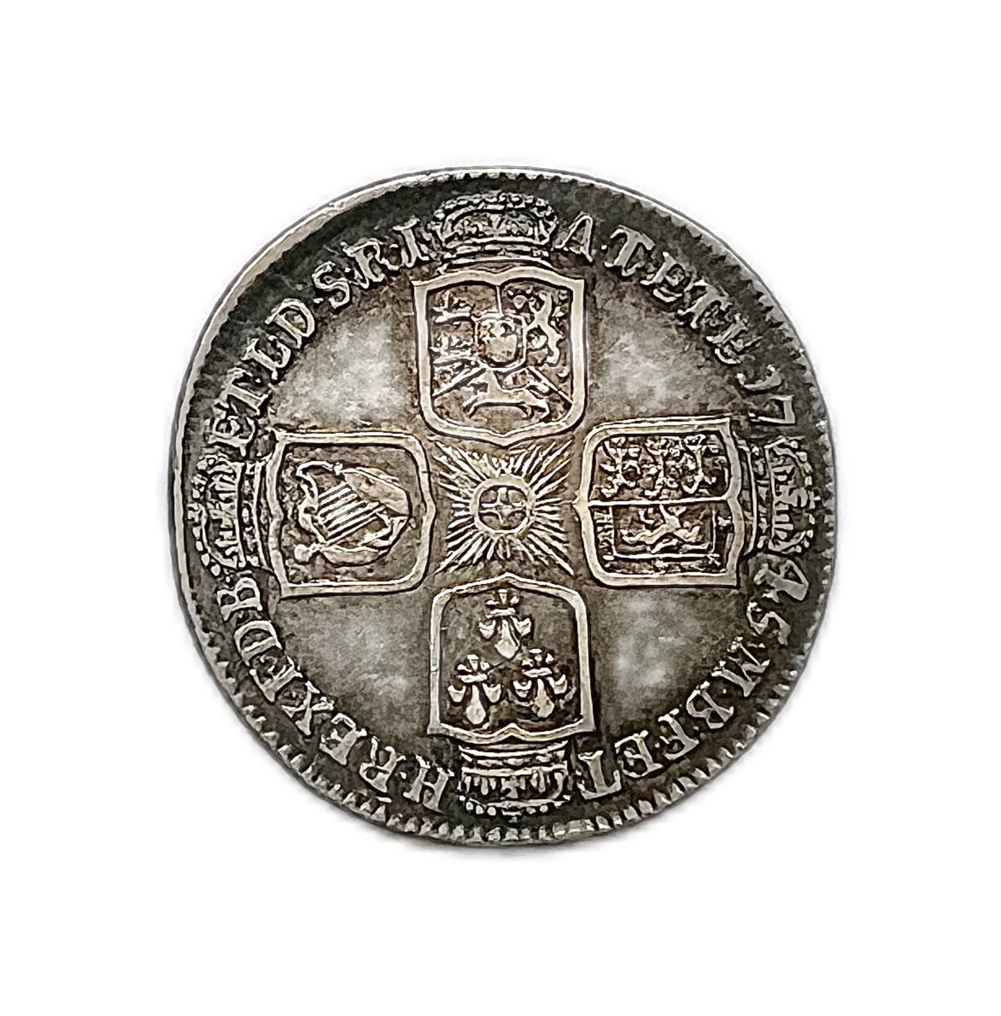 Raro chelín antiguo británico de plata de Jorge II, 'Lima', de 1745