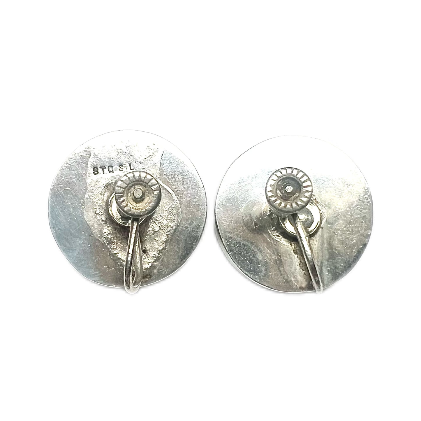 Vintage Japanese Satsuma porcelain and sterling silver screw back earrings