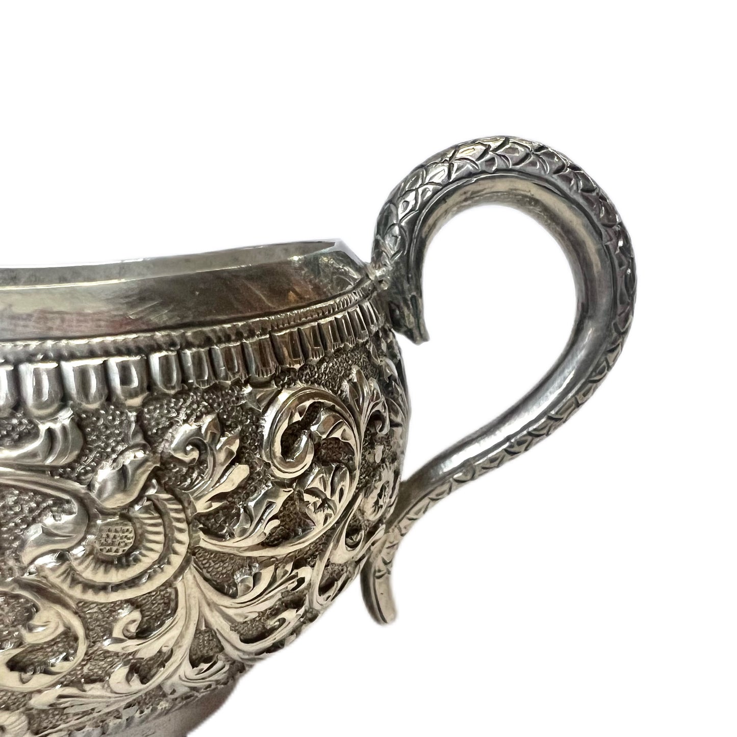 Antique Anglo Indian Raj period Kutch silver jug and bowl