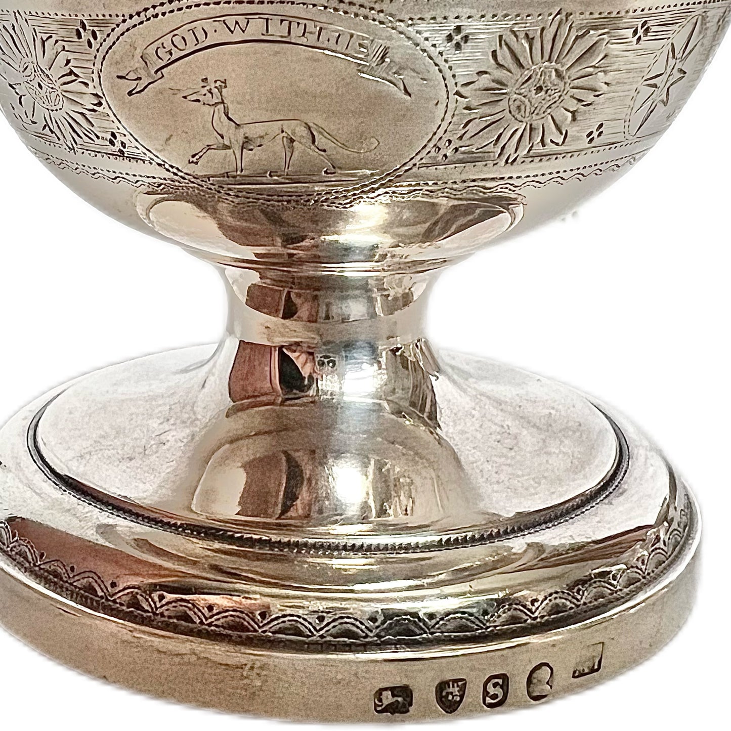 4 crested sterling silver George III salt cellars, John Wakelin & Robert Garrard