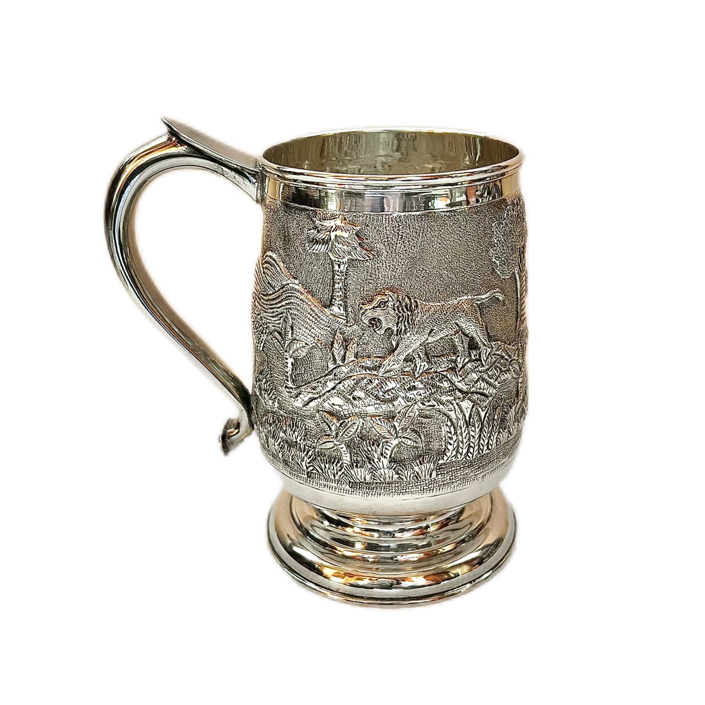 6 substantial 1920s to 1930s British Raj Anglo-Indian sterling silver tankards