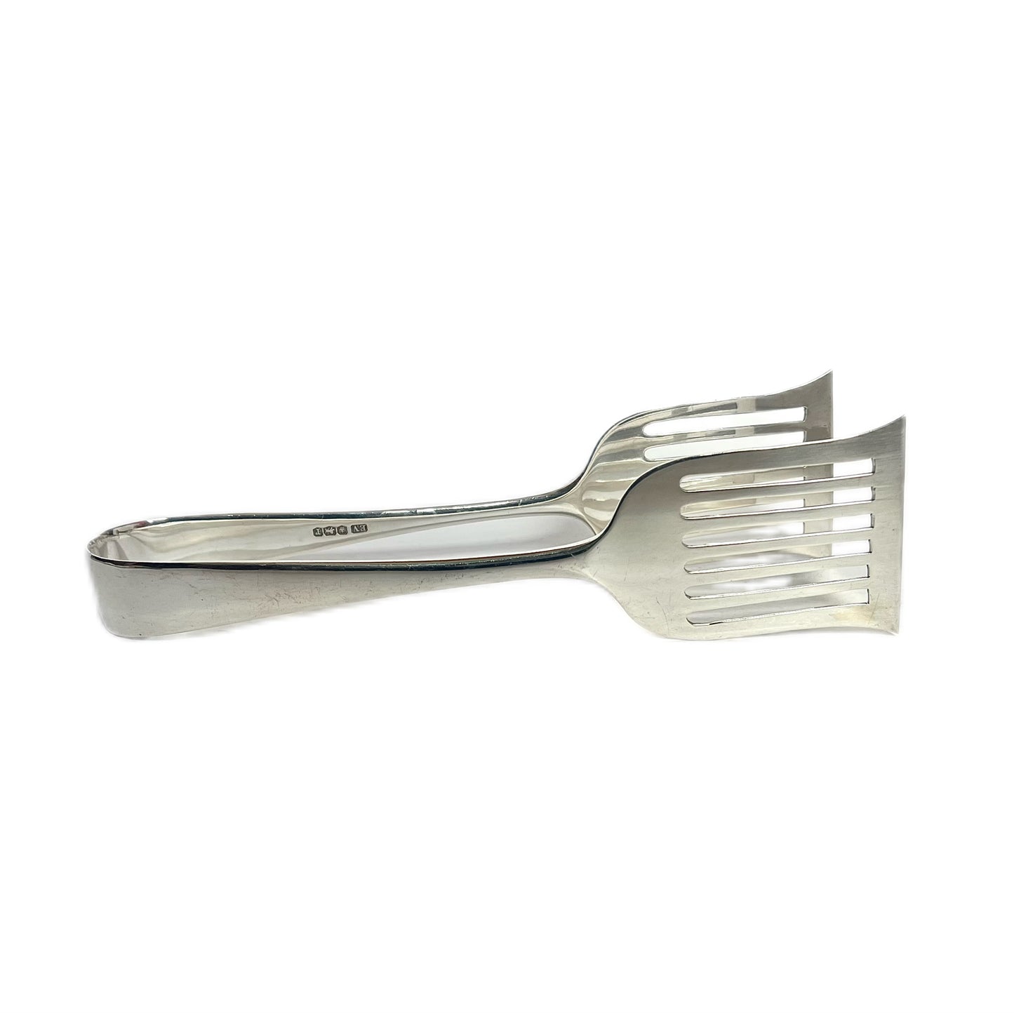 Large and substantial pair of George V sterling silver tongs, Emile Viner