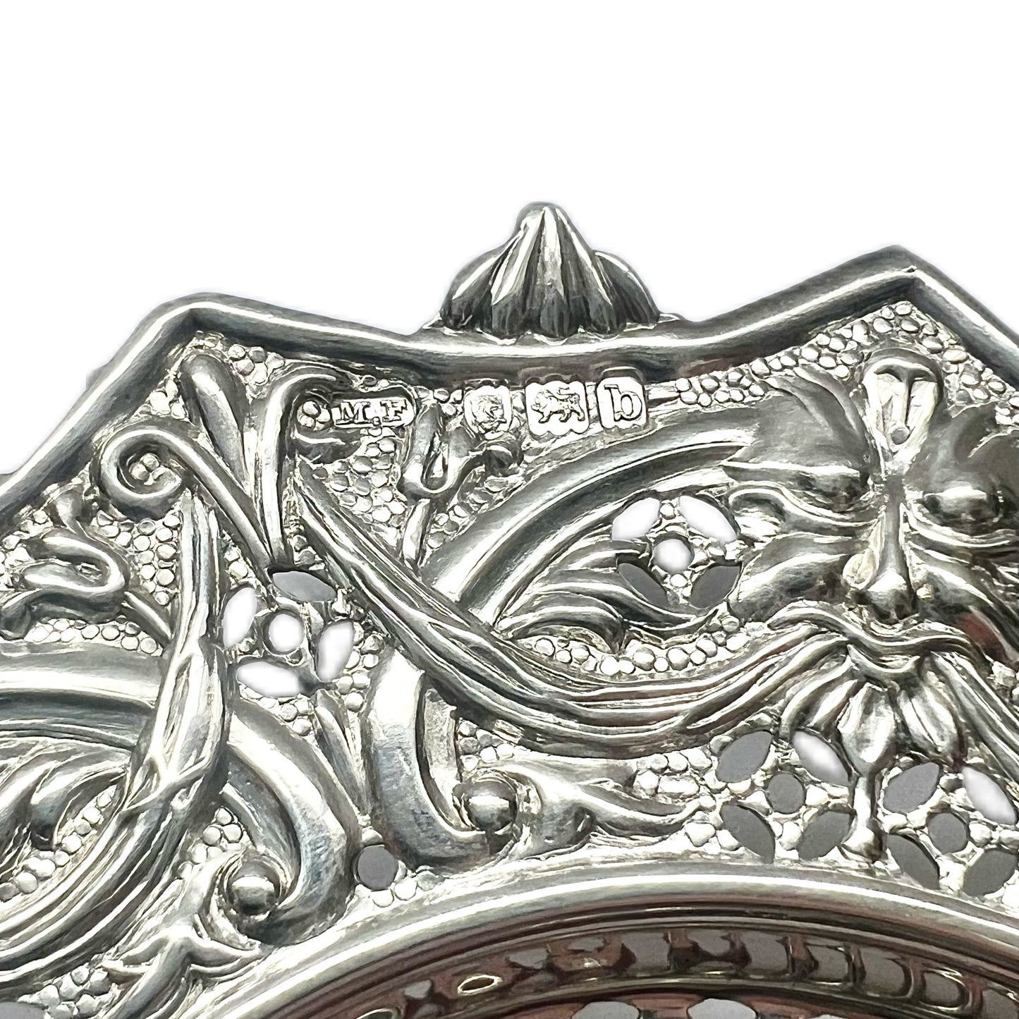 Late Victorian pierced sterling silver Green Man dish