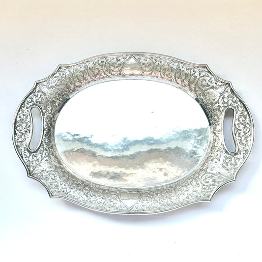 Mid to late 19th century Thai sterling silver offering tray with Chinese chopmarks for silver and Pan Hong Xing
