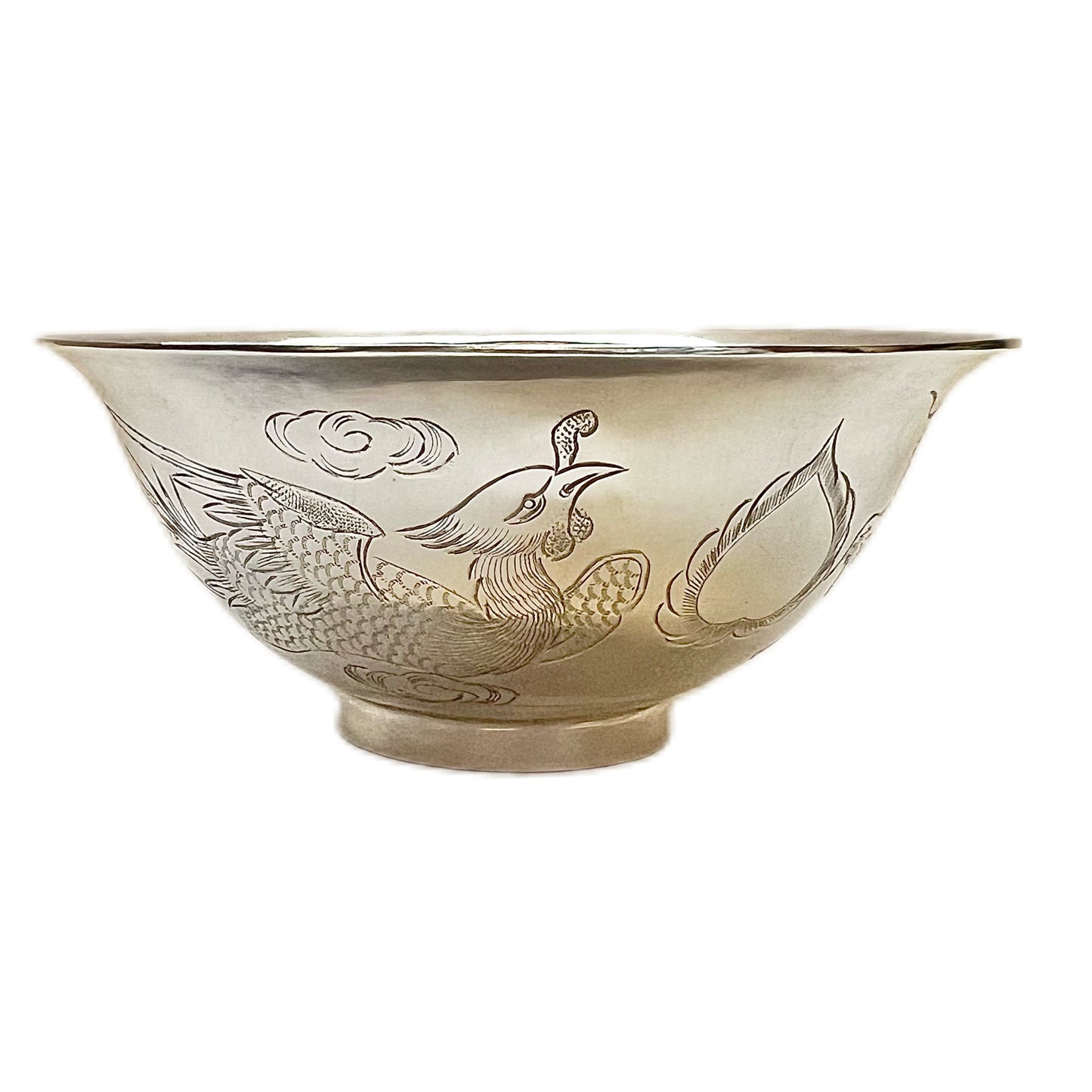 Vintage Chinese export silver sterling dragon and phoenix bowl, Hong Kong