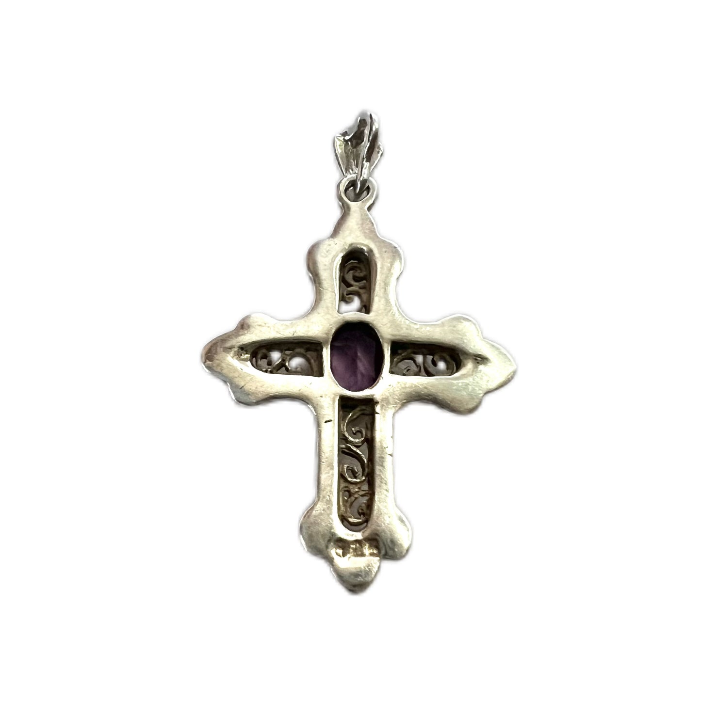 Vintage sterling silver and amethyst cross pendant