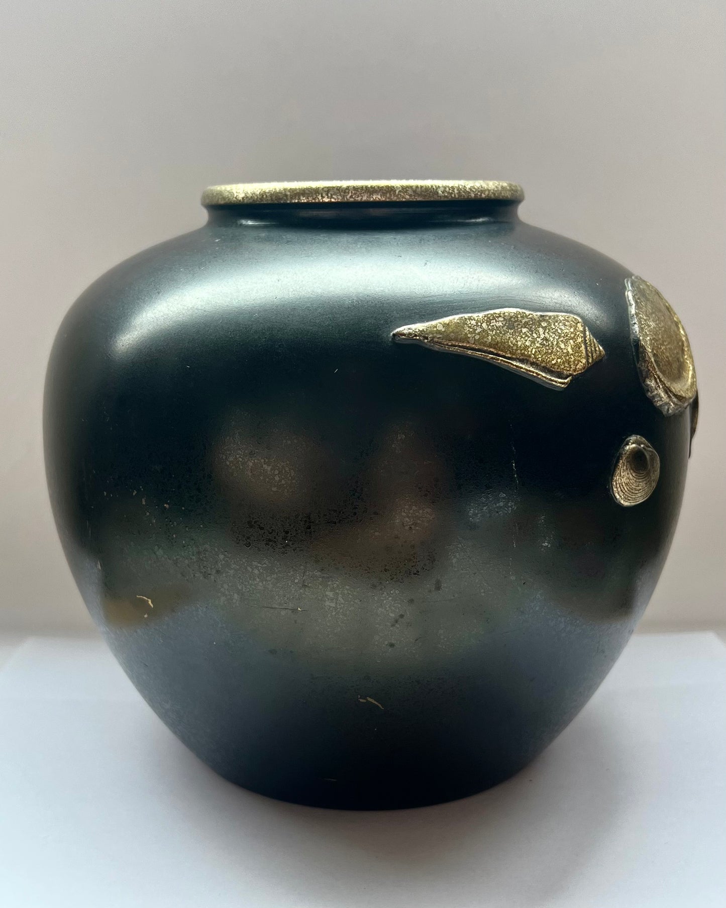 Late Meiji Period Japanese bronze vase with gilt seashell motifs circa 1900s