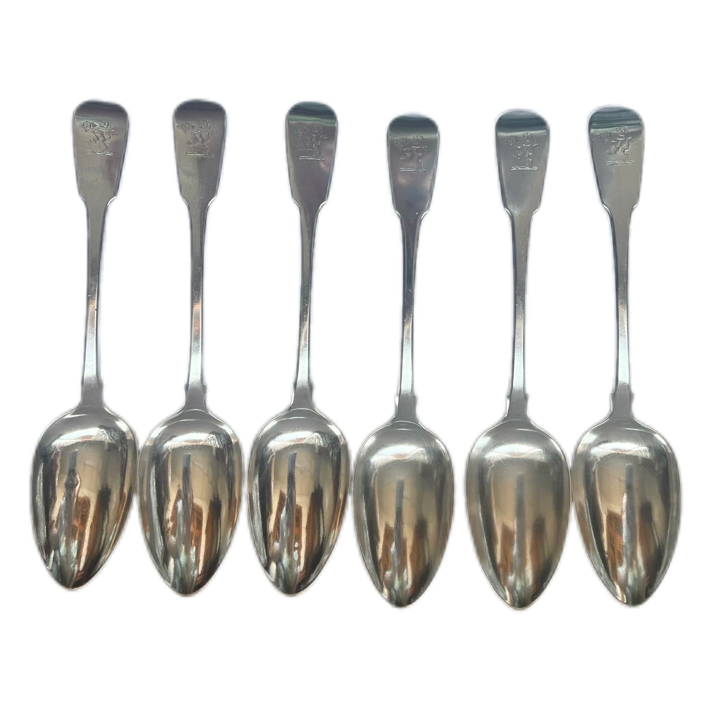 Juego antiguo de seis cucharas de mesa de plata esterlina de la Regencia de Jorge III, con el escudo de la familia Streete.
