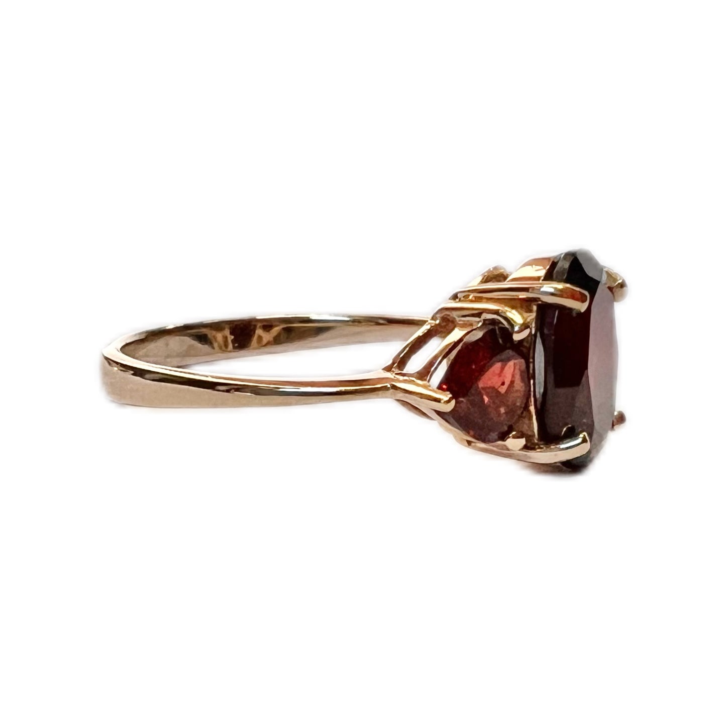 Mid to late 20th century 9ct gold garnet trilogy ring