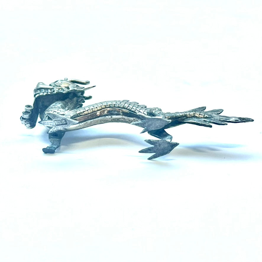 Antique Chinese export silver dragon figural placecard holder circa mid to late 19th century