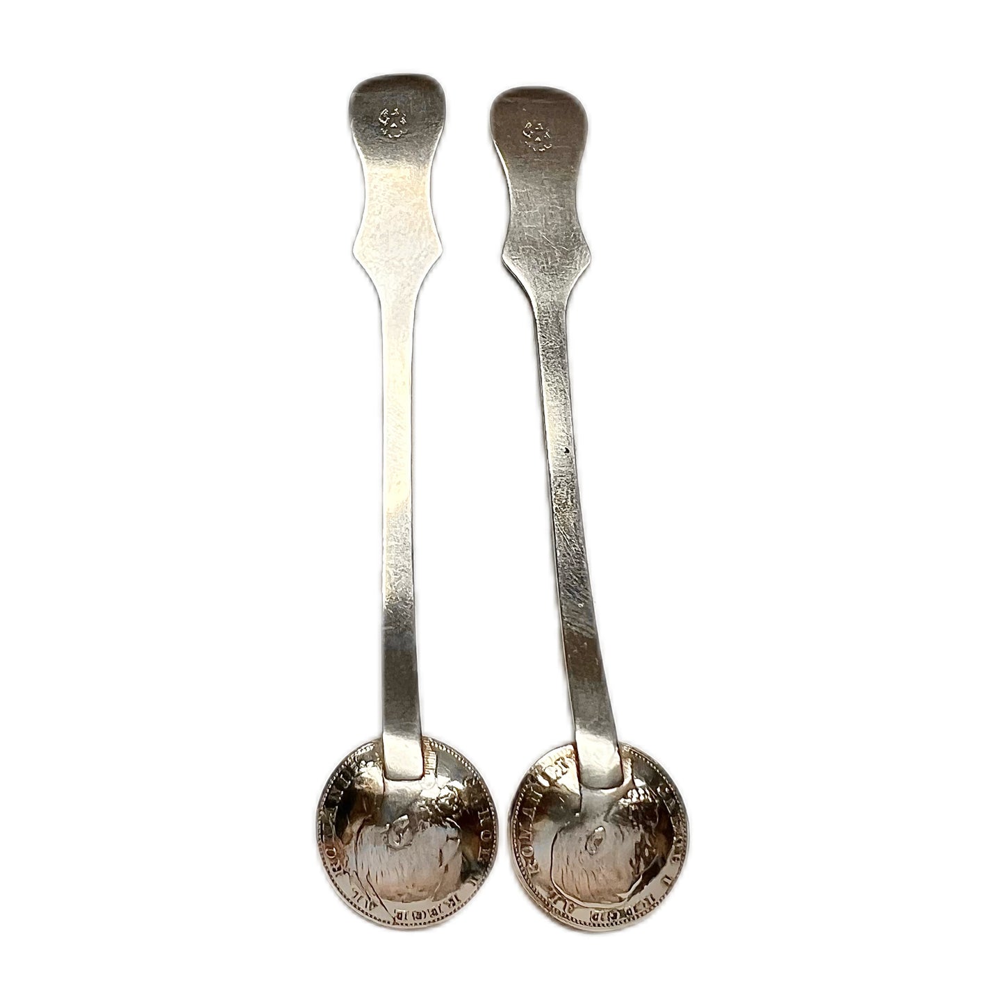 Two Romanian 50 Bani coin spoons circa 1884 and 1885